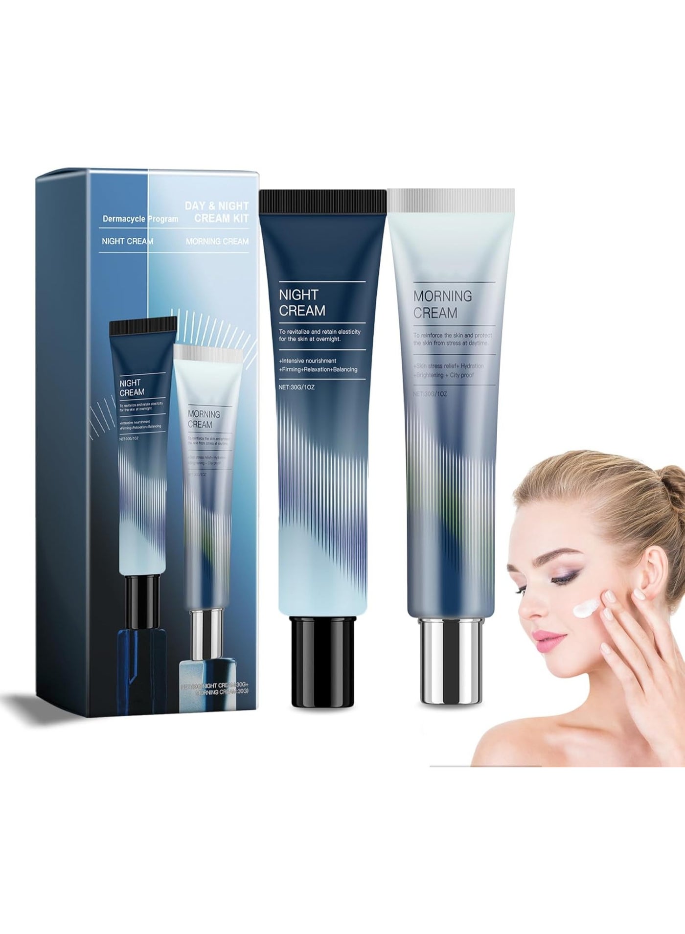2-Pack Dermacycle Program All-Day & Night Cream for Face, 31 All-Day Shield Cream & 102 Night Renewal Cream, Centella Asiatica and Niacinamide, Kineff Cream Korean Skincare (Day+Night)