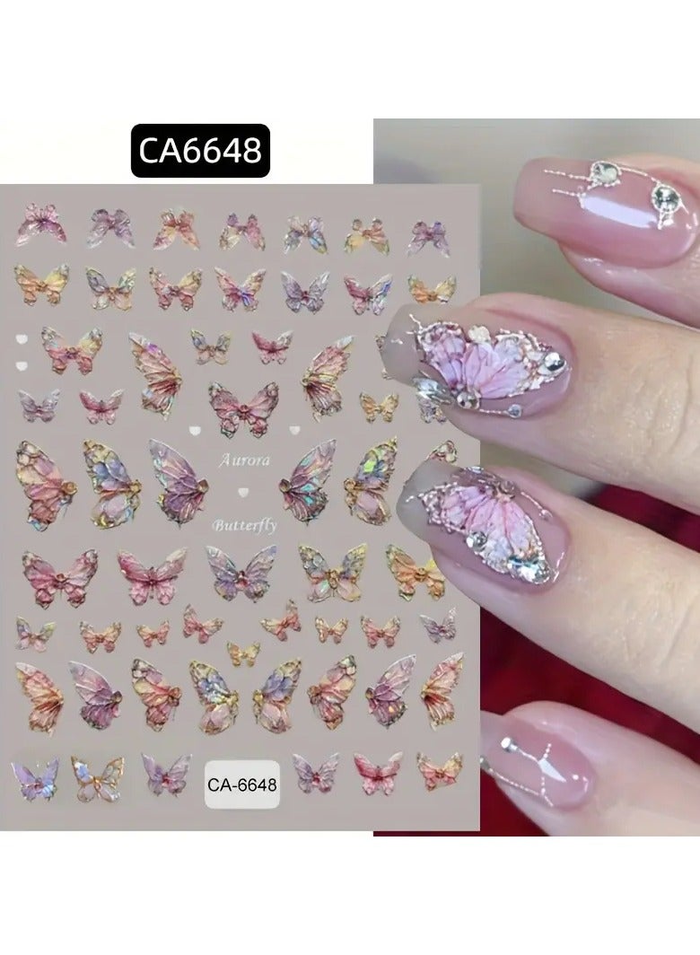 Sparkling 5D Butterfly Nail Art Stickers - Self-Adhesive, Hypoallergenic Decals for DIY Manicure & Pedicure