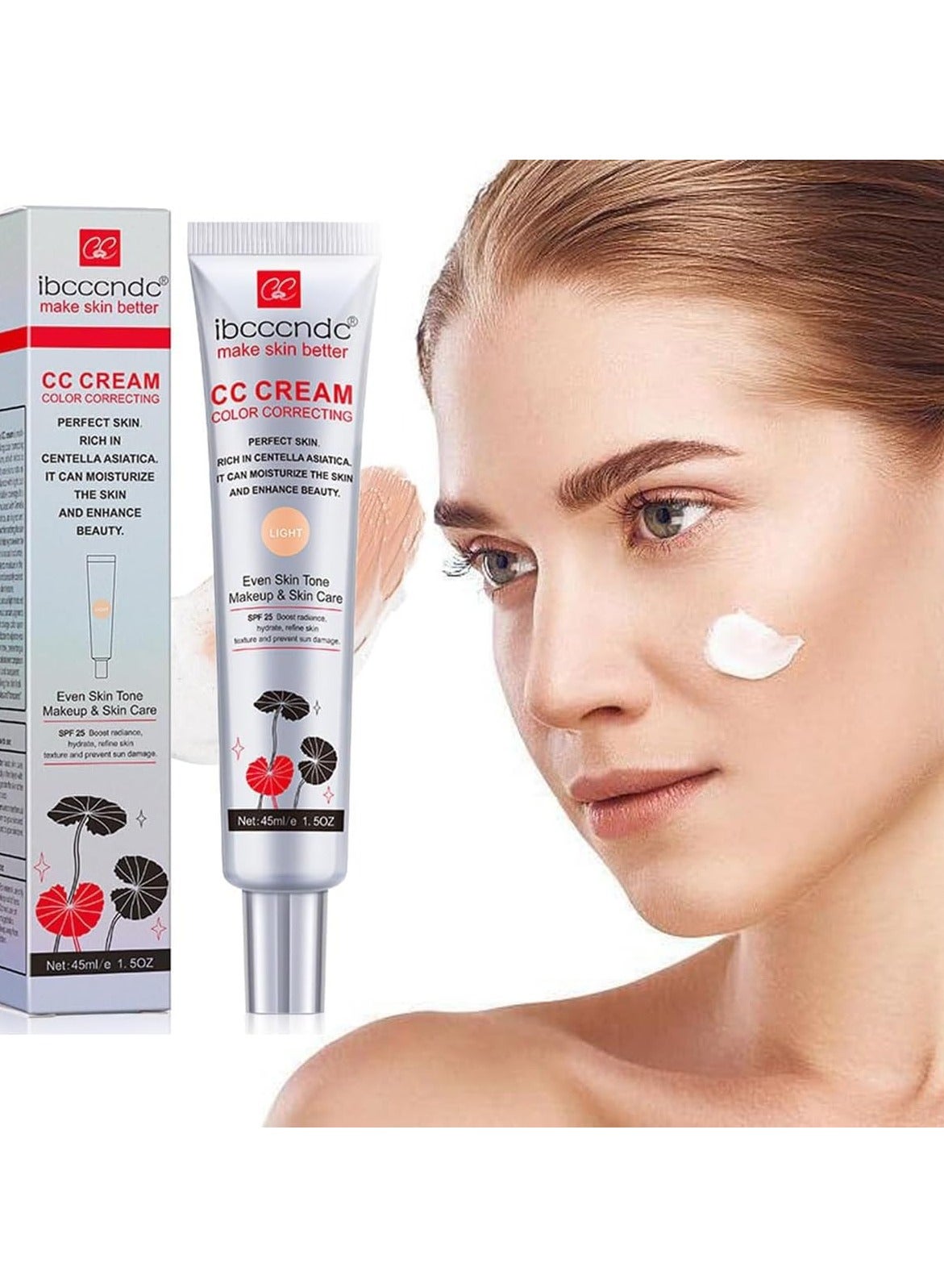 Color Correcting CC Cream 45ml, Hydrating CC Cream, Moisturizing Facial Concealer Sunscreen Full Coverage CC Cream with SPF 25, Dark