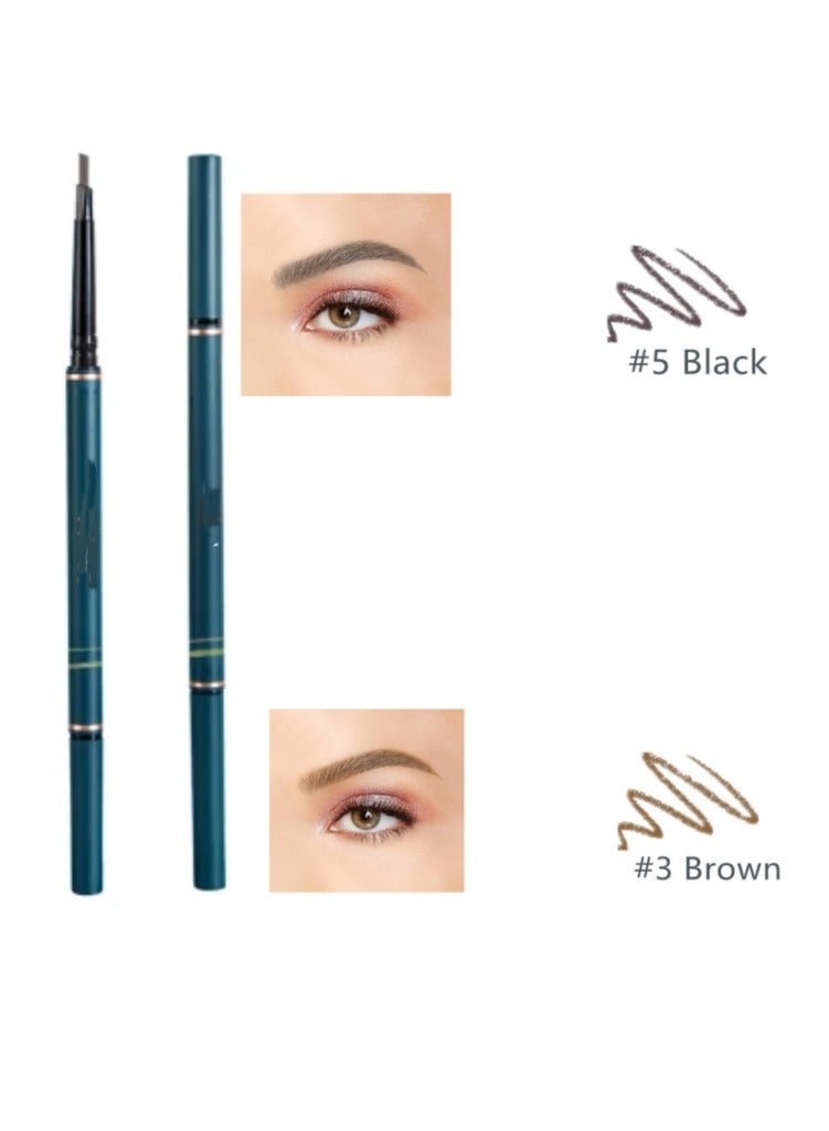 2 Packs Thin Triangular Eyebrow Pencil With Brush   Waterproof Makeup Eyebrow Micro Brow Pencil Ultra-Fine Pencil Color Black And Brown