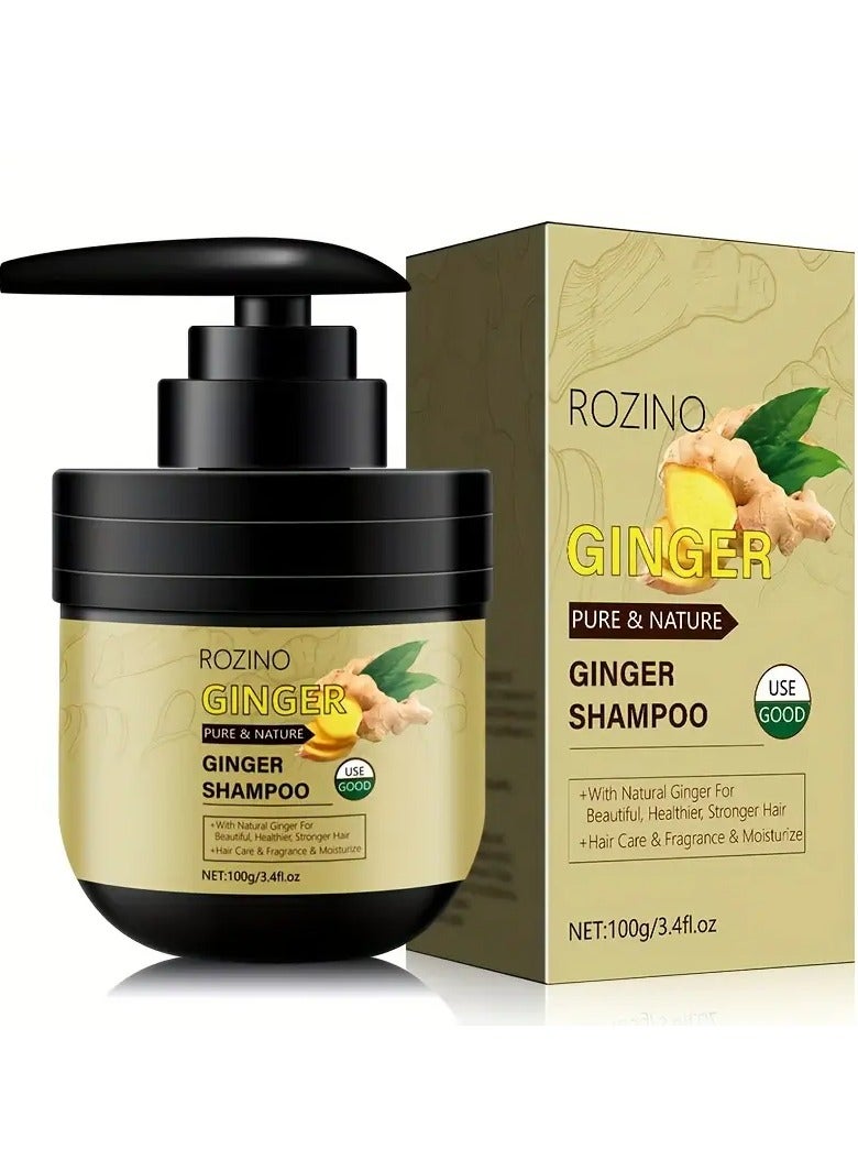 ROZINO Ginger Shampoo 100g - Unisex Adult Liquid Hair Care with Coconut Oil, Moisturizing 3-in-1 Formula for Normal Hair, Scalp Nourishment, Dandruff Control, Shine & Fresh Scent
