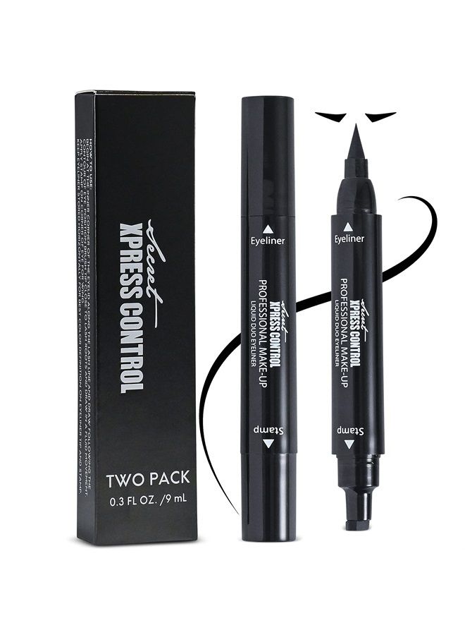 Winged Eyeliner Stamp Waterproof Long Lasting Liquid Black Pen Cat Eye Matte Eye Makeup (Black - 2 Pack)