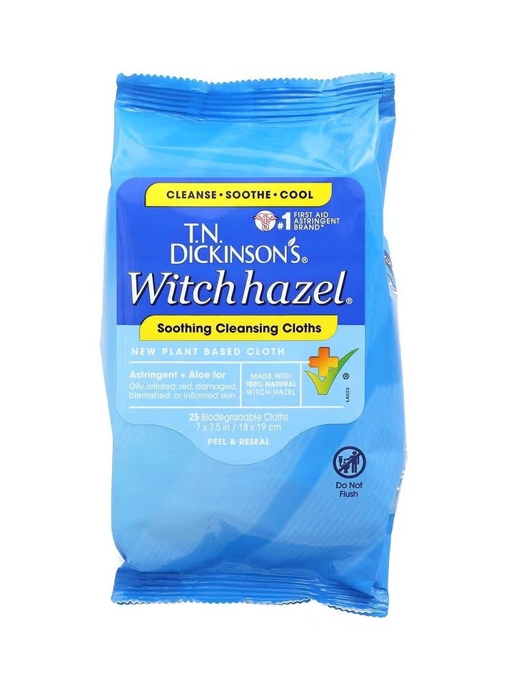 Witch Hazel, Soothing Cleansing Cloths, 25 Biodegradable Cloths