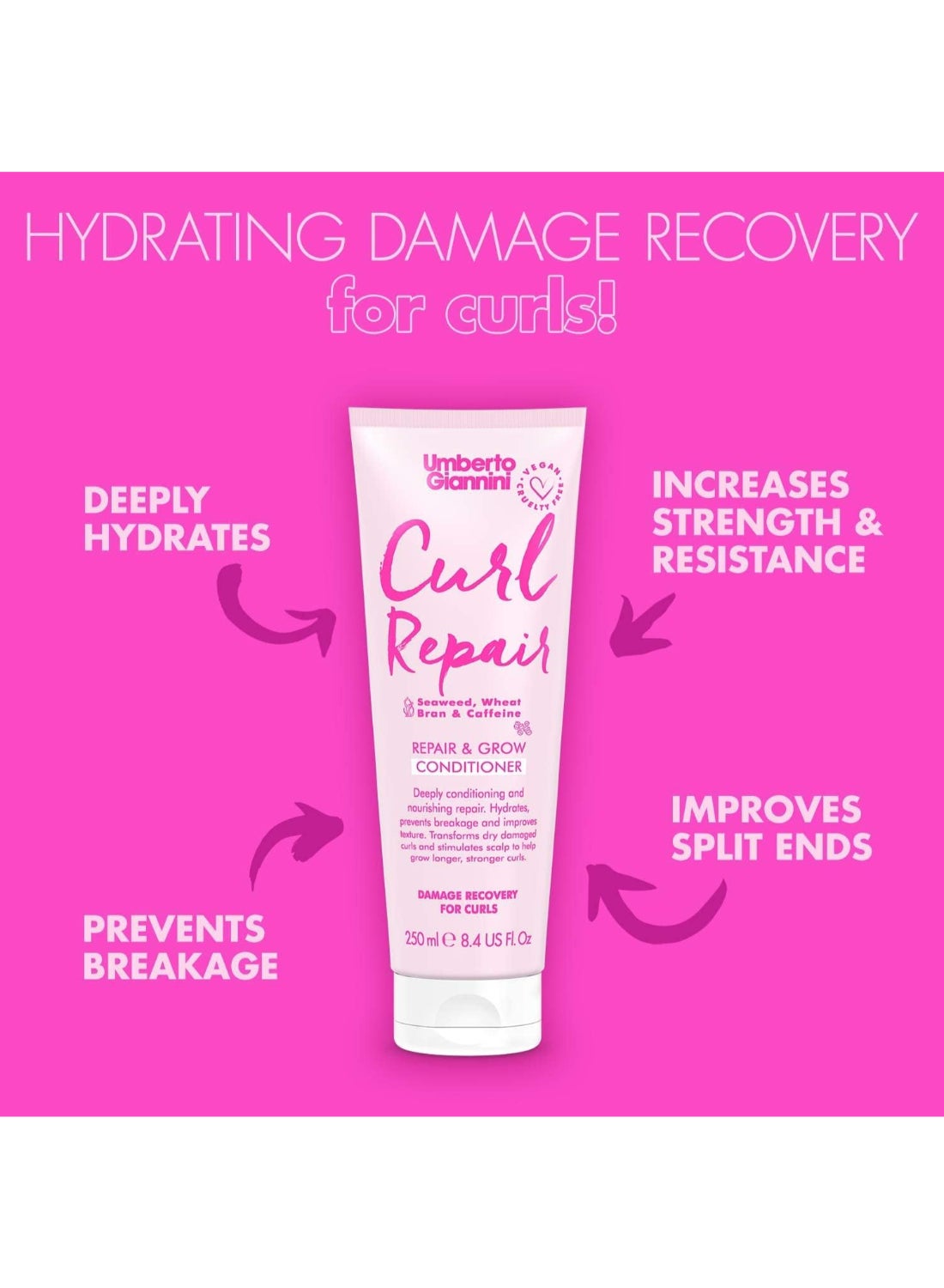 Umberto Giannini Curl Repair Conditioner 250ml – Deep Moisture for Brittle Curls, Coconut Oil & Shea, Detangling Balm for Hair Breakage Relief 250ml - image 5