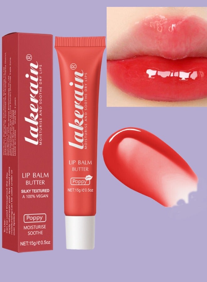 Lip Butter Balm Moisture Hydration Lip Butter Gloss Sheer Tinted Lip Mask and Lip Balm Long Lasting Hydration and Moisturization Soothing Lip Treatment Care Makeup Shine Lip Glow Oil 04 Poppy