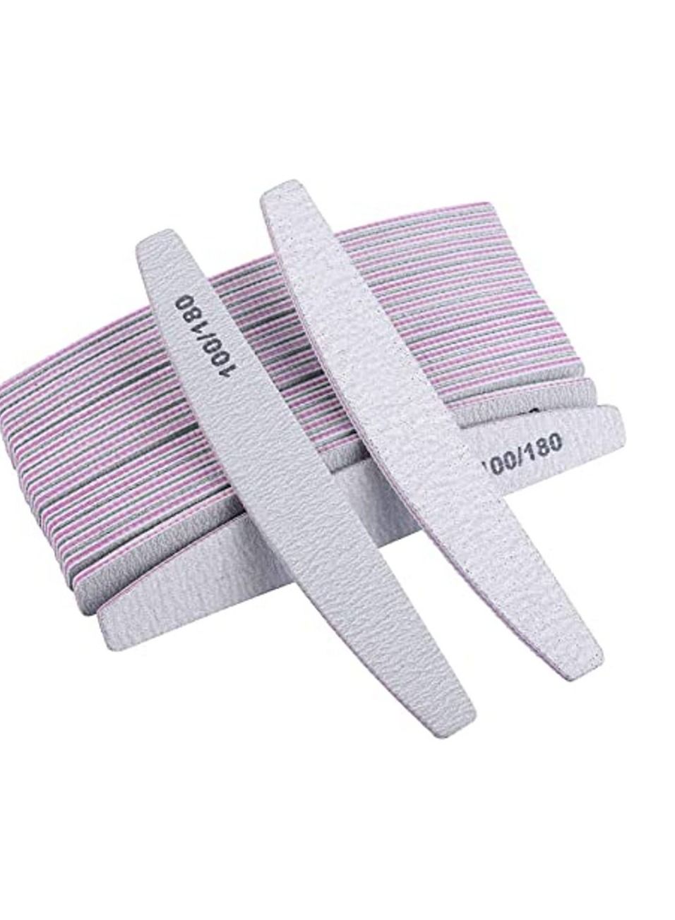 50-Piece Nail File Moon Shape 100/180 Grit White