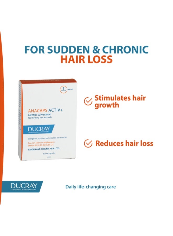DUCRAY Anacaps Active+ Food supplement- Supports hair growth -Reduces hair thinning-Enriched with essential vitamins, minerals and amino acids-Non Comedogenic - 30 Capsules - image 4