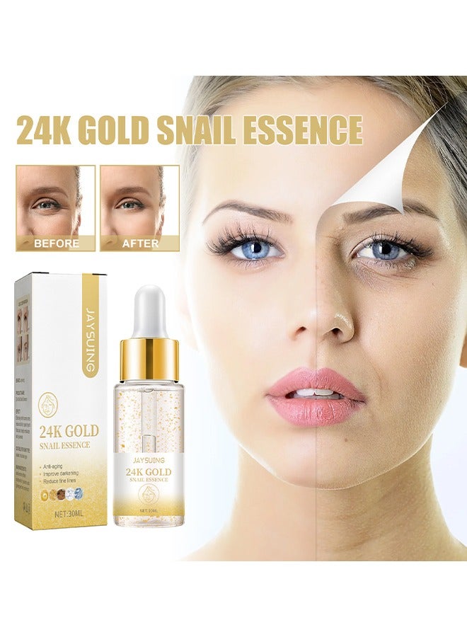 24k Gold Snail Serum, 24k Gold Collagen Booster Serum, Snail 24k Gold Face Serum, Snail Essence Face Cream Moisturizer, Facial Serum Anti Aging with Collagen Booster 30ml