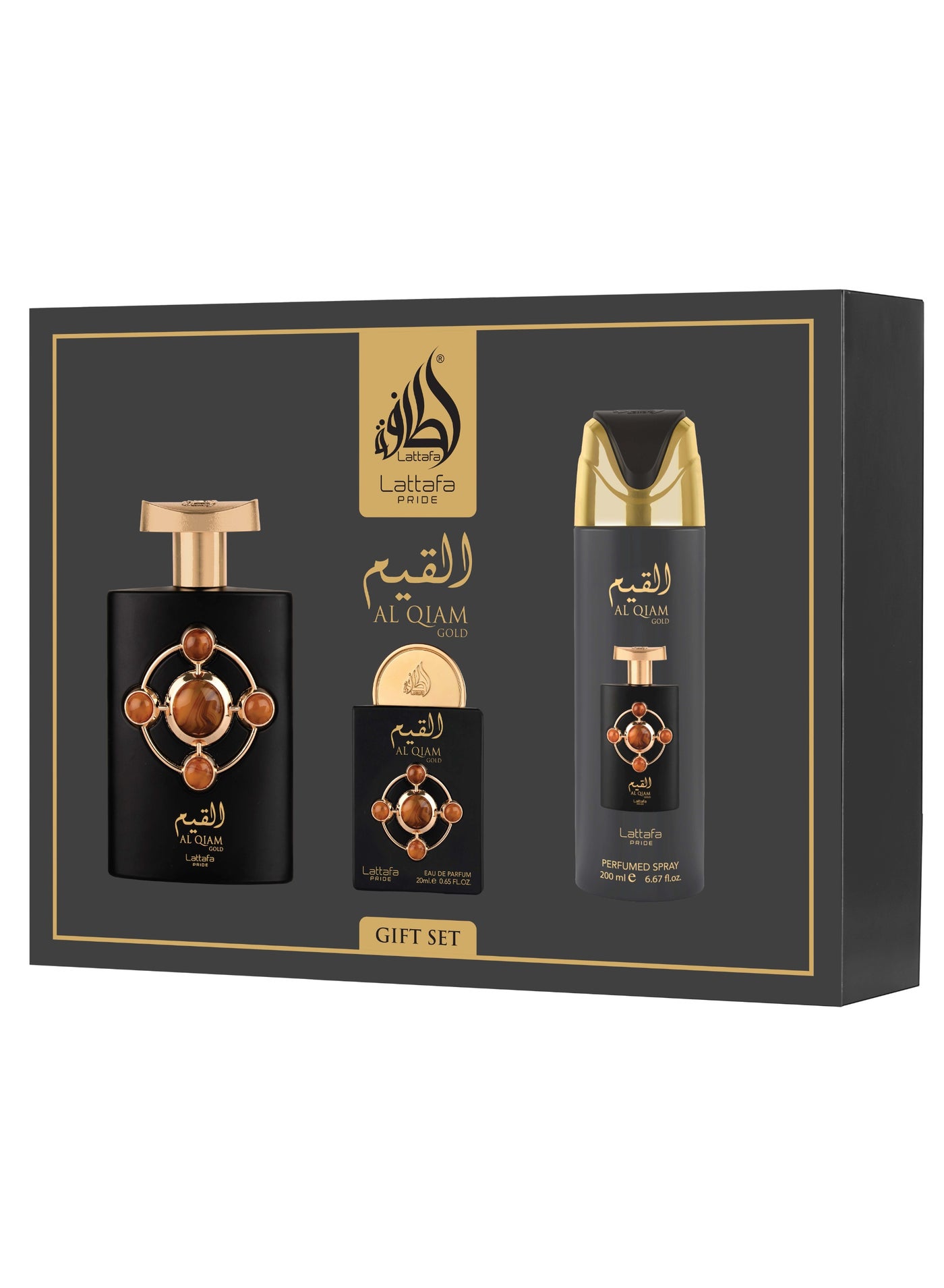 Lattafa Pride 3 Piece Giftset - Al Qiam Gold EDP 100 ml + EDP 20 ml + Perfumed Spray 200 ml