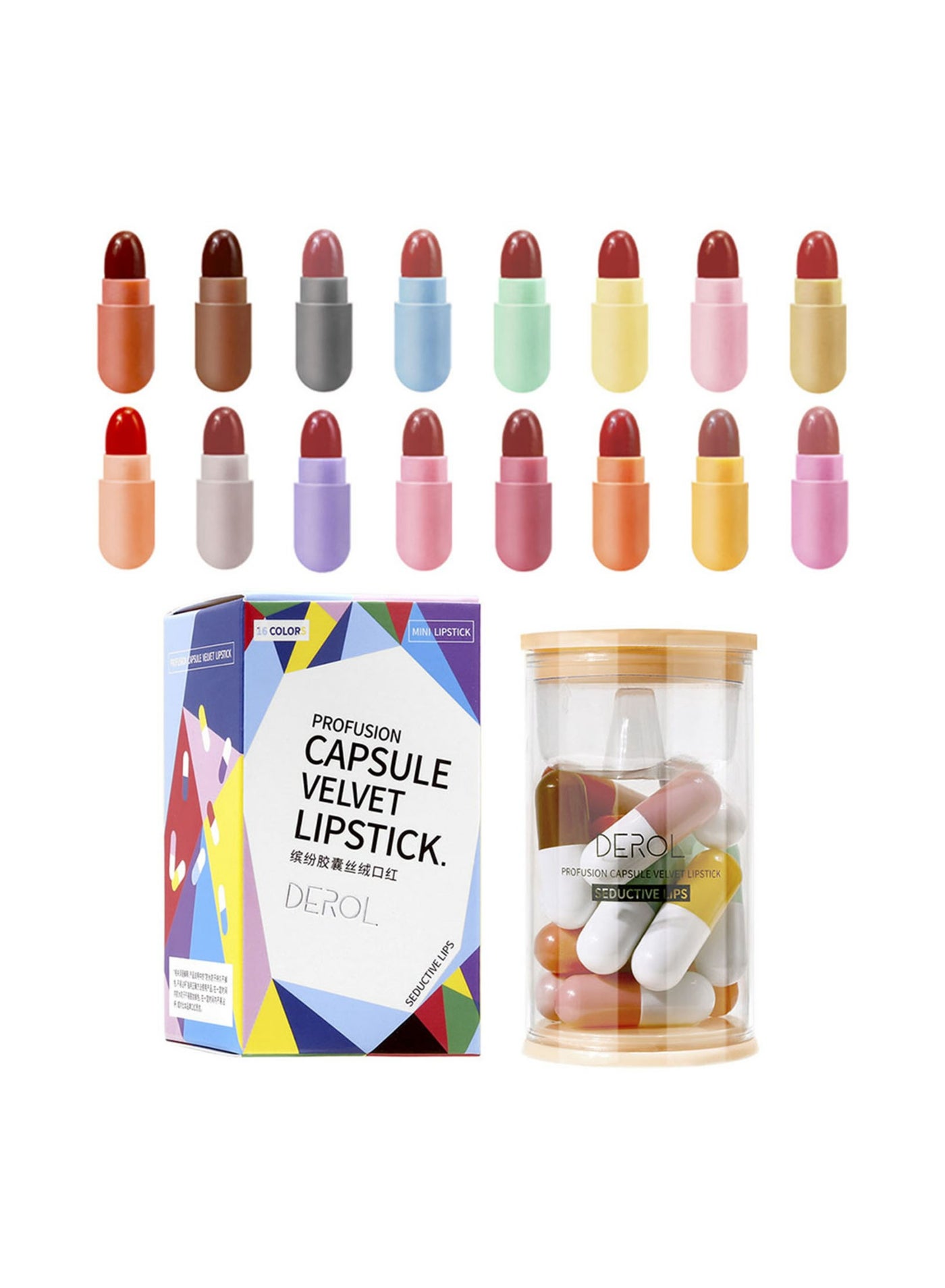 Lipstick Set For Women 16pcs Matte Moisturizing Mini Capsule Lip Stick Velvet Long Lasting Waterproof Nude Non-Stick Cup 24 Hours Smudge Proof Permanent Color Stay Hydration Makeup Gift