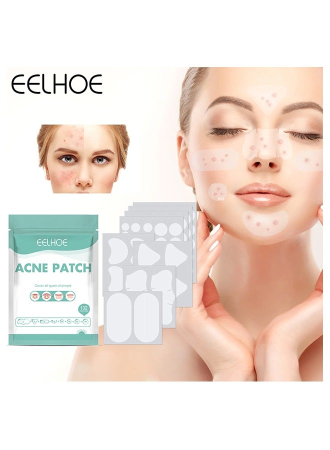 Acne Patches, 5 Sizes 132 Patches Pimple Patches For Face, Chin Or Body, Acne Treatment with Tea Tree And Salicylic Acid, Hydrocolloid Bandages For Acne Skin