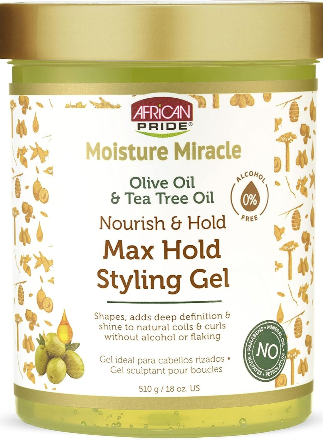 Moisture Miracle Olive And Tea Tree Oil Max Hold Styling Hair Gel For Natural Coils And Curls 510g