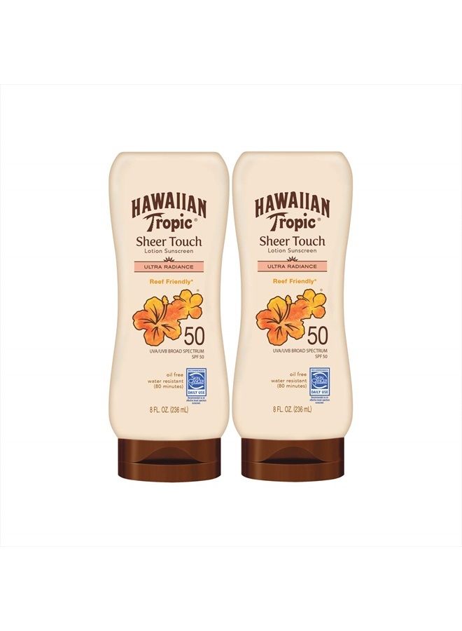 Sheer Touch Lotion Sunscreen SPF 50, 8oz | Hawaiian Tropic Sunscreen SPF 50, Sunblock, Oxybenzone Free Sunscreen, Body Sunscreen Pack SPF 50, 8oz each Twin Pack