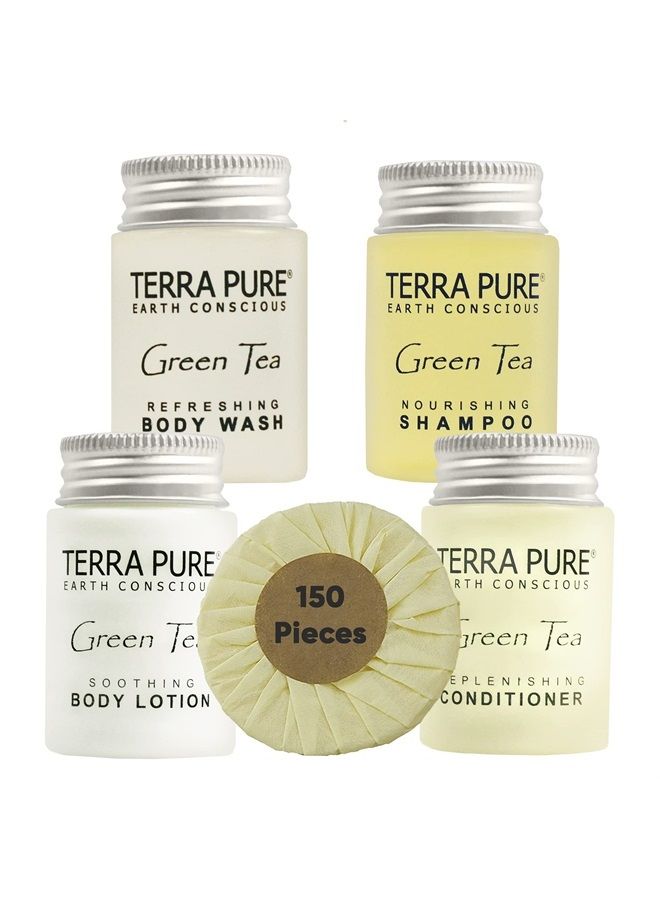 Hotel Soaps and Toiletries Bulk Set | 1-Shoppe All-In-Kit Amenities for Hotels | 1oz Hotel Shampoo & Conditioner, Body Wash, Body Lotion & 1.25oz Bar Soap Travel Size | 150 Pieces