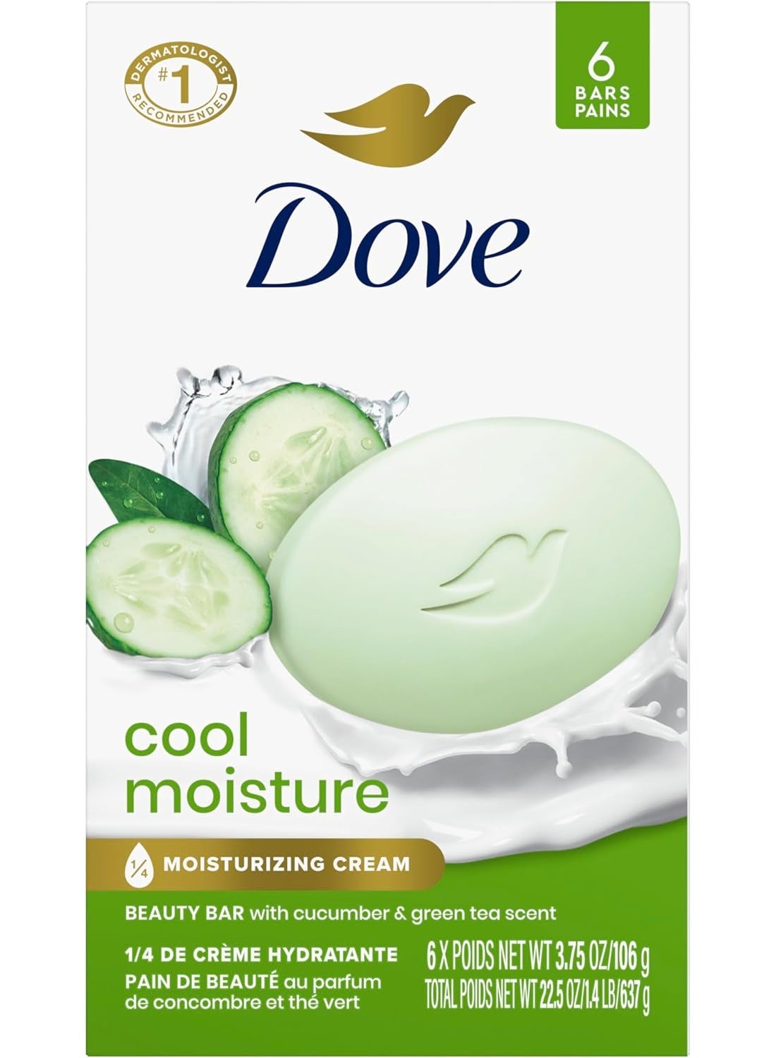 Dove Cool Moisture Beauty Bar with Cucumber & Green Tea – 6 Bars × 637g