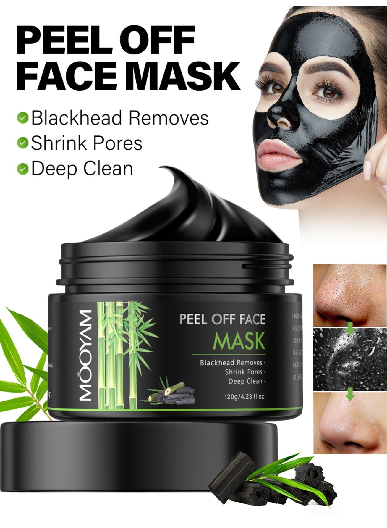 Peel Off Face Mask for Women & Men, Charcoal Face Mask for Blackhead Remover, Pore Cleaner