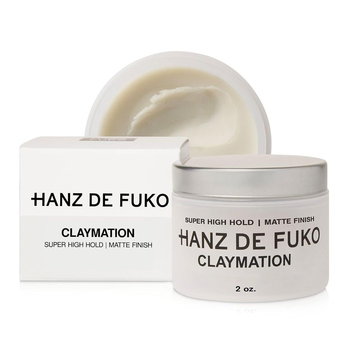 Hanz de Fuko Claymation â€“ Premium Menâ€™s Hair Styling Clay for a Super High Hold, Matte Finish â€“ Clay & Wax Hybrid, Ideal Texture Product for Straight, Wavy and Thick Hair Types â€“ 2 oz, Travel Size