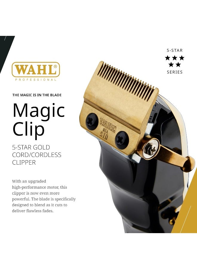 Wahl Professional 5 Star Magic Clip Gold | Cord-Cordless | 8 Premium Clipper Attachment Combs | DLC Staggertooth Blade | 3 Pin - GCC - image 2