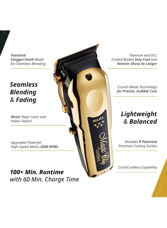 Wahl Professional 5 Star Magic Clip Gold | Cord-Cordless | 8 Premium Clipper Attachment Combs | DLC Staggertooth Blade | 3 Pin - GCC - image 3