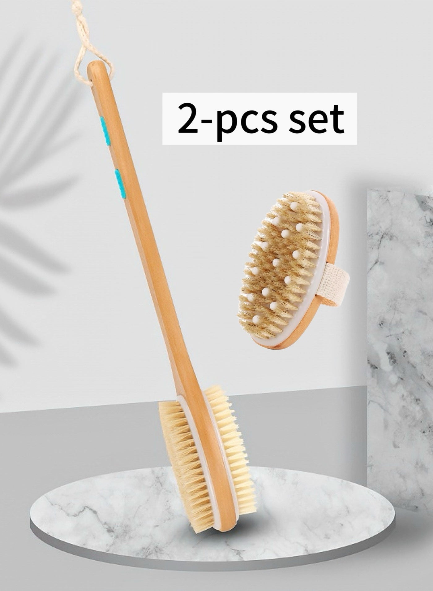 Set of Long Handle Dual Side Bath Shower Exfoliating Body dry brushes and Handheld Bath Scrubber with Massage Nodules