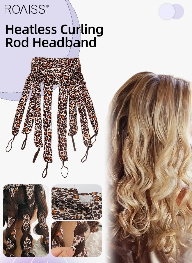 Heatless Octopus Hair Curler, Overnight Curling Adjustable Headband with 8 Curling Rods, No Heat Satin Curlers to Sleep in for Long and Short Hair, Leopard Pattern