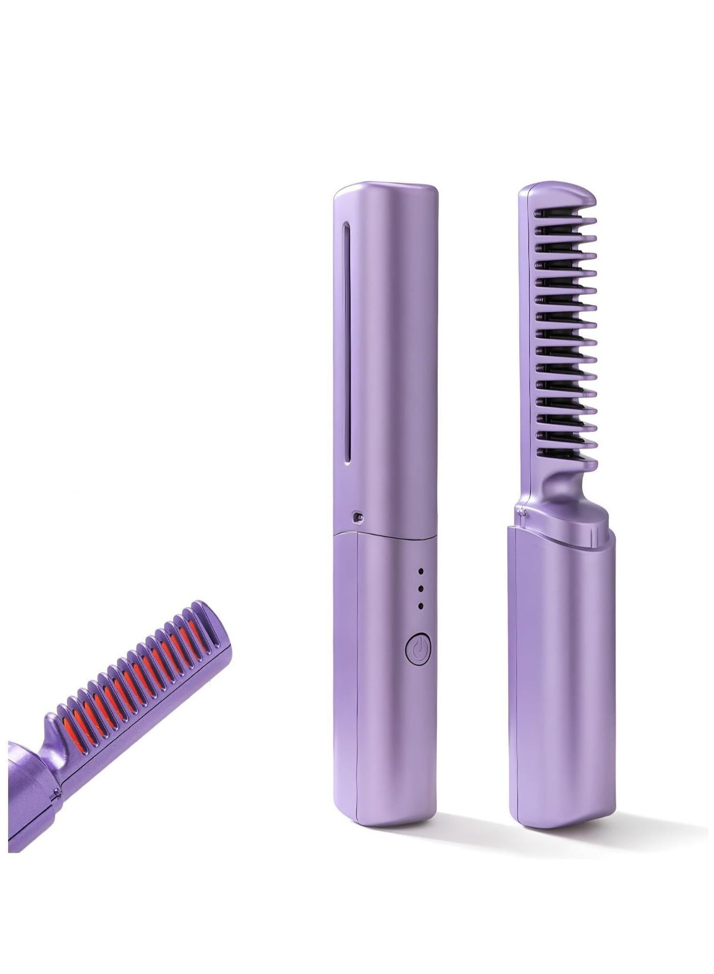 Mini Hair Straightener, Rechargeable Hair Straightener Brush, Portable Straightening Brush with Anti-Static Negative Ion, Hot Comb Hair Straightener for Women, for All Hair Types (Purple)