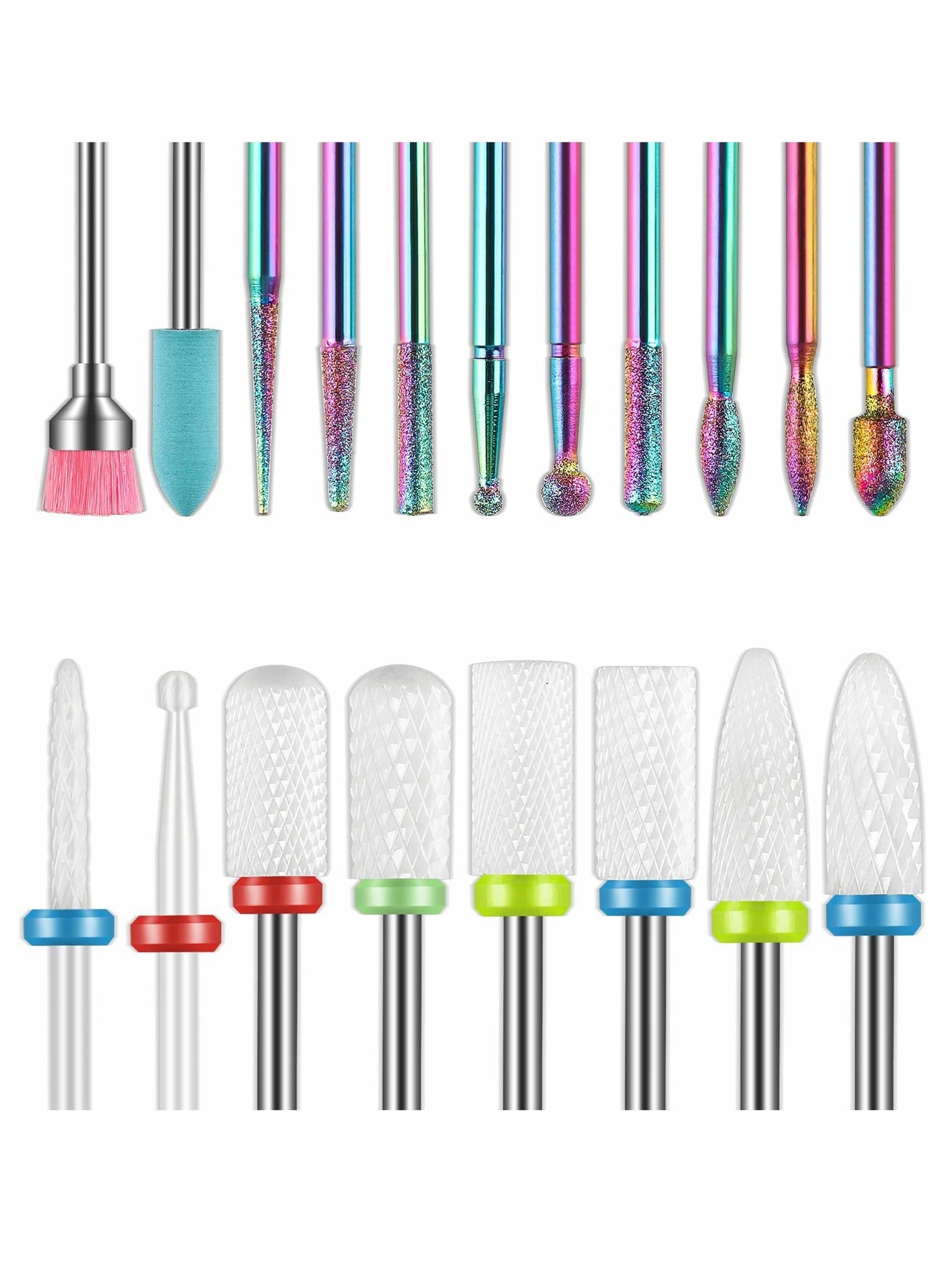 Nail Drill Bits Sets, 19pcs 3/32 Inch Diamond Cuticle Electric Nail File and Ceramic Acrylic Gel Nail Bit Kit, Acrylic Nail Art Tools, Carbide Cuticle Remover Bits for Manicure Pedicure, Home Salon