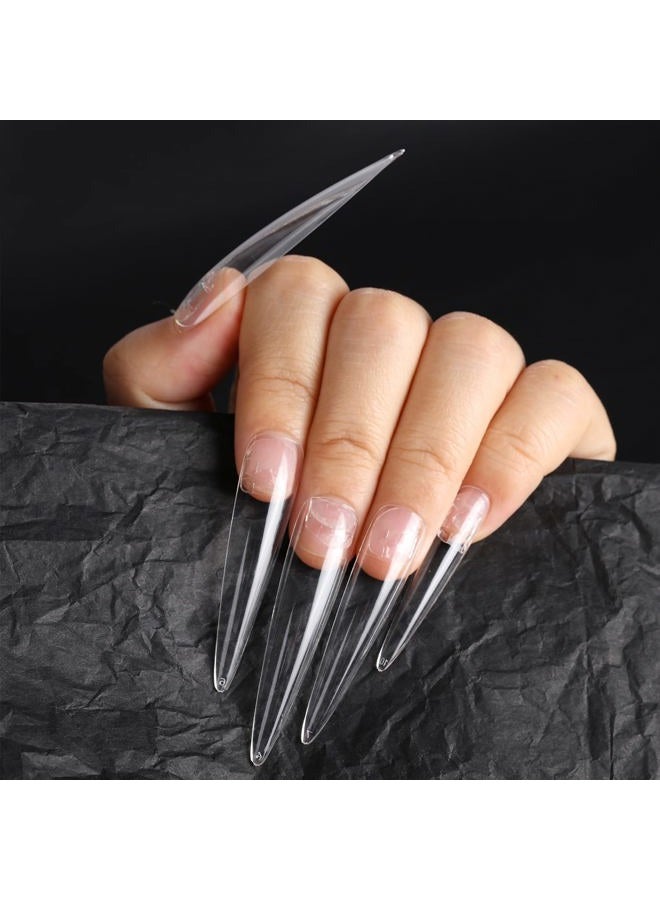 120Pcs Extra Long Nail Tips with Box,Clear XXL Straight Tapered Square Full Cover Tips, Press On False for Salons and DIY Art at Home(12 Sizes)