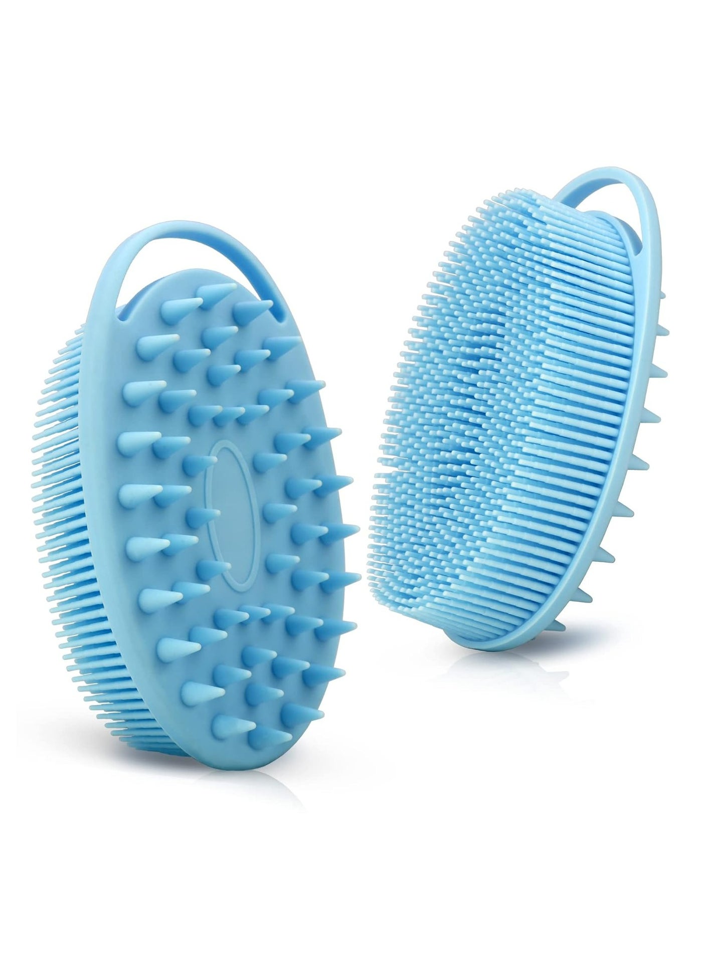 2PCS 2 in 1 Bath and Shampoo Brush，Silicone Body Scrubber Loofahs Bath Body Brush，Easy to Clean(Blue)
