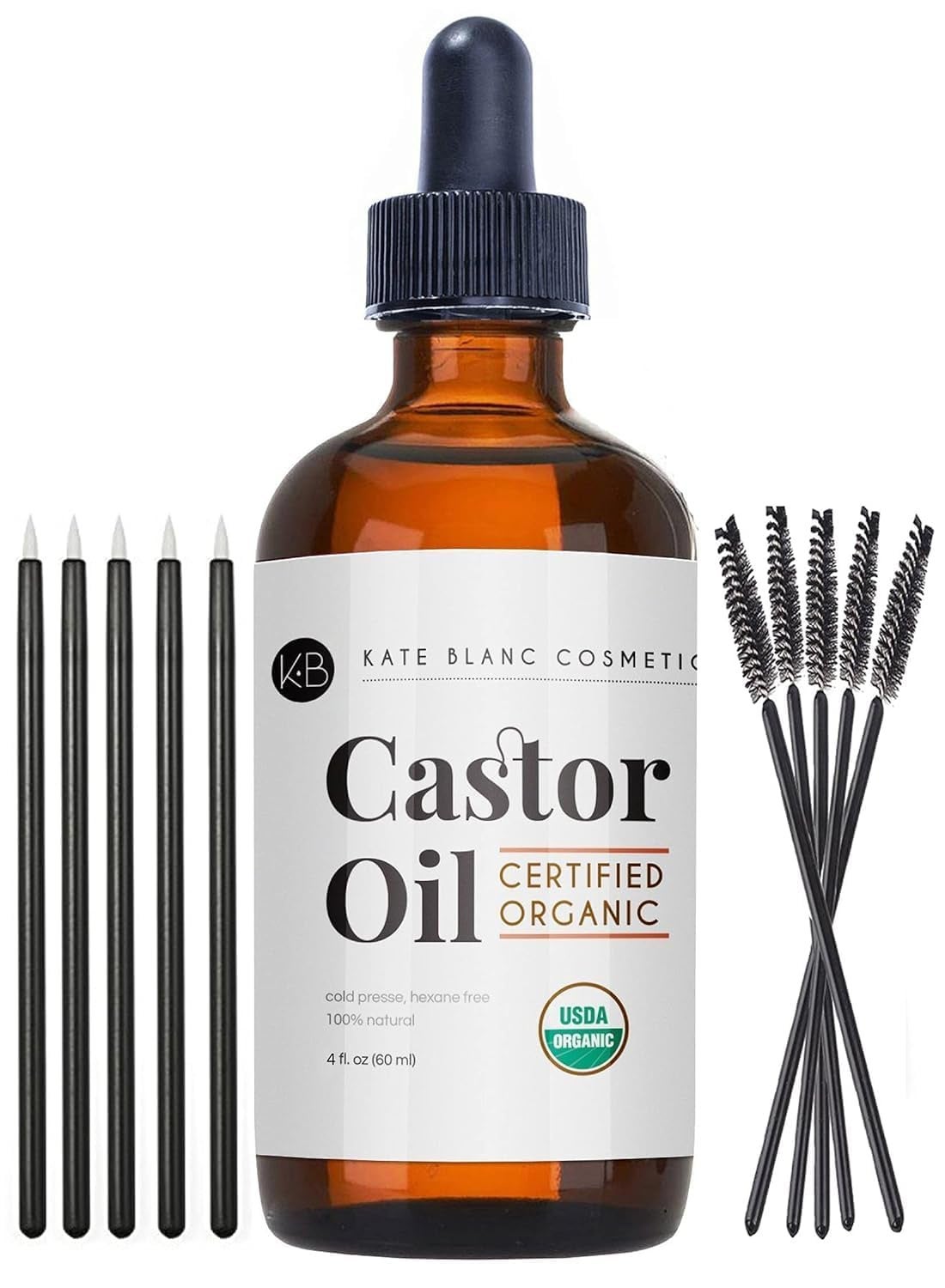 Castor Oil Organic 4oz Natural Oil for Hair, Eyelashes, Eyebrows. Skin Moisturizer with Starter Kit