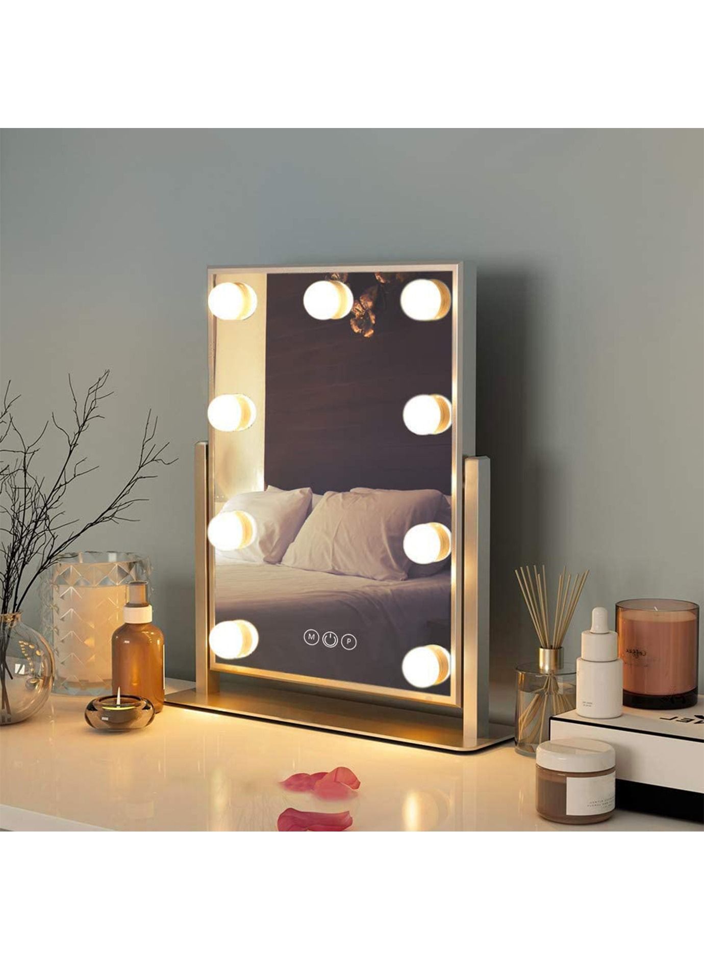 Hollywood Vanity Mirror with Light White Lighted Makeup Mirror Smart Touch Control 3Colors Dimmable Light