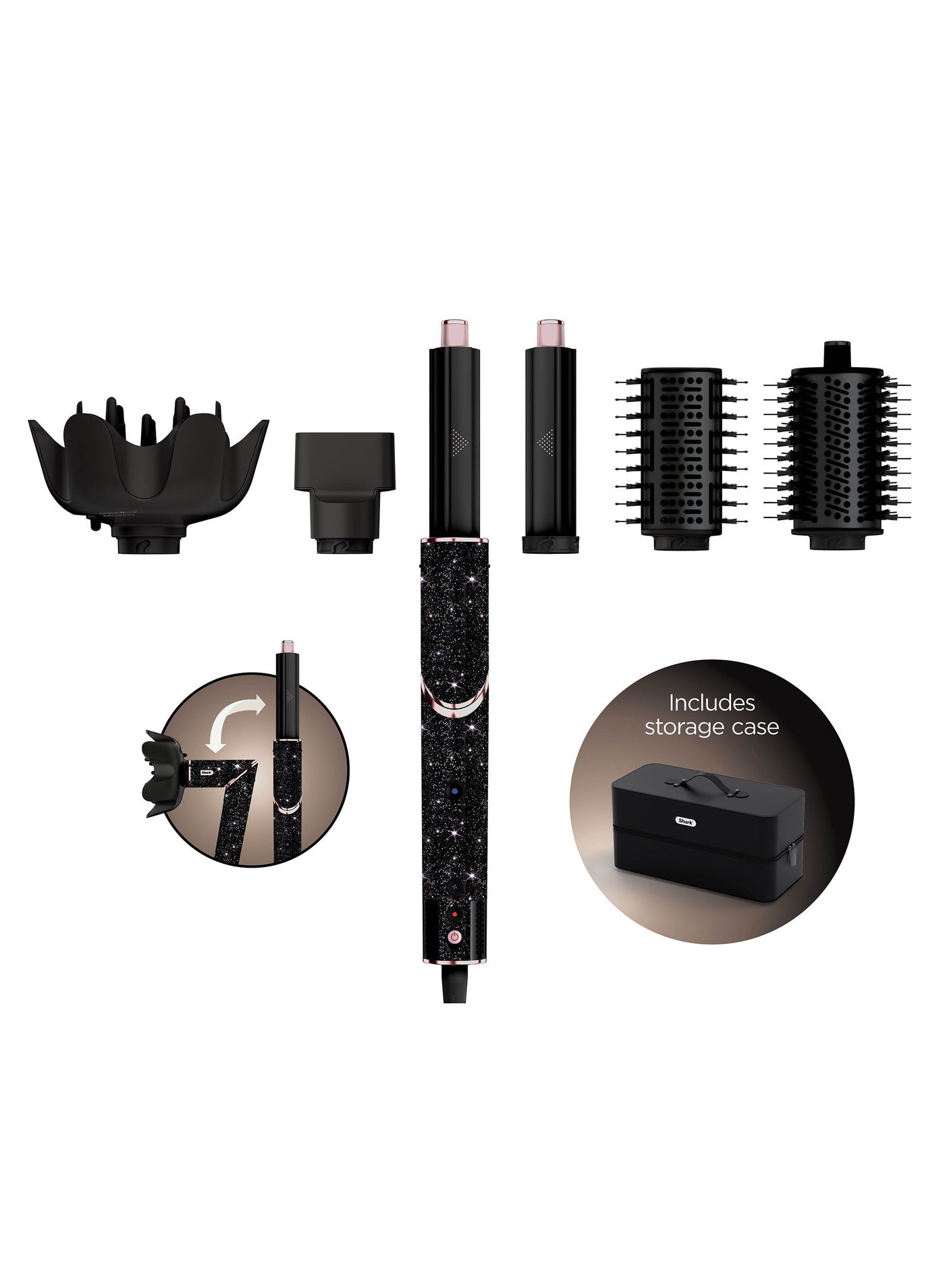 FlexStyle Sparkle Limited Edition Black Diamond 5-in-1 Air Styler & Hair Dryer with Auto-Wrap Curlers, Paddle Brush, Oval Brush, Concentrator, Diffuser and Storage Case, No Heat Damage HD440JBUK