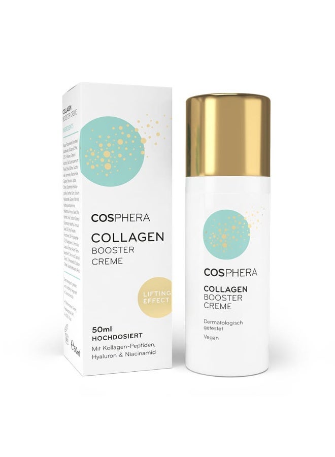 Collagen Booster Cream 50 ml Vegan - with Hyaluronic Acid, Peptides & Vitamin B3 - Face Cream Against Wrinkles - Anti Wrinkle Cream Against Eye Bags, Dark Circles and Forehead Wrinkles made in germany