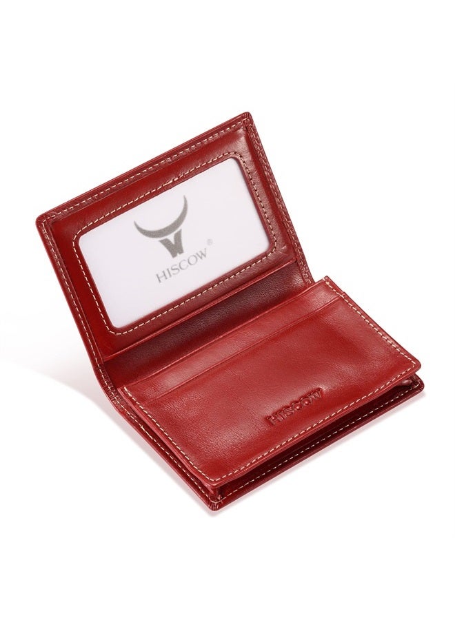 Leather Business Card Case Holder for Men & Women, Italian Calfskin (Antiqued Red)