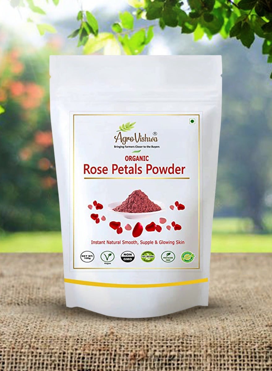 Agrovishwa 100% Pure And Natural Rose Petal powder Blemishes Facial mask, scrub, Face Pack, Rose Petal powder For Hair And Skin -100g