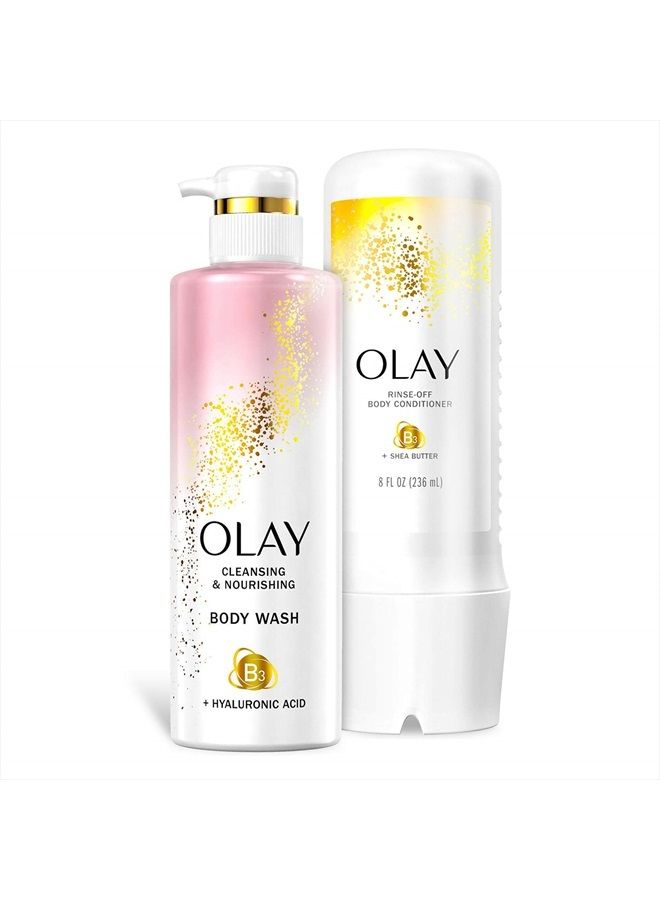 Cleansing and Nourishing Body Wash, 17.9 fl oz and Conditioner, 8 fl oz compatible with Olay