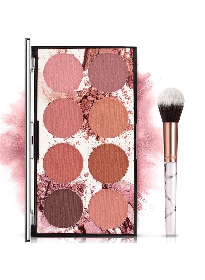 8 Colors Blush Palette, Matte Mineral Blush Powder Bright Shimmer Face Blush,Contour and Highlight Blush Palette,Professional Facial Beauty Cosmetic Makeup Blush