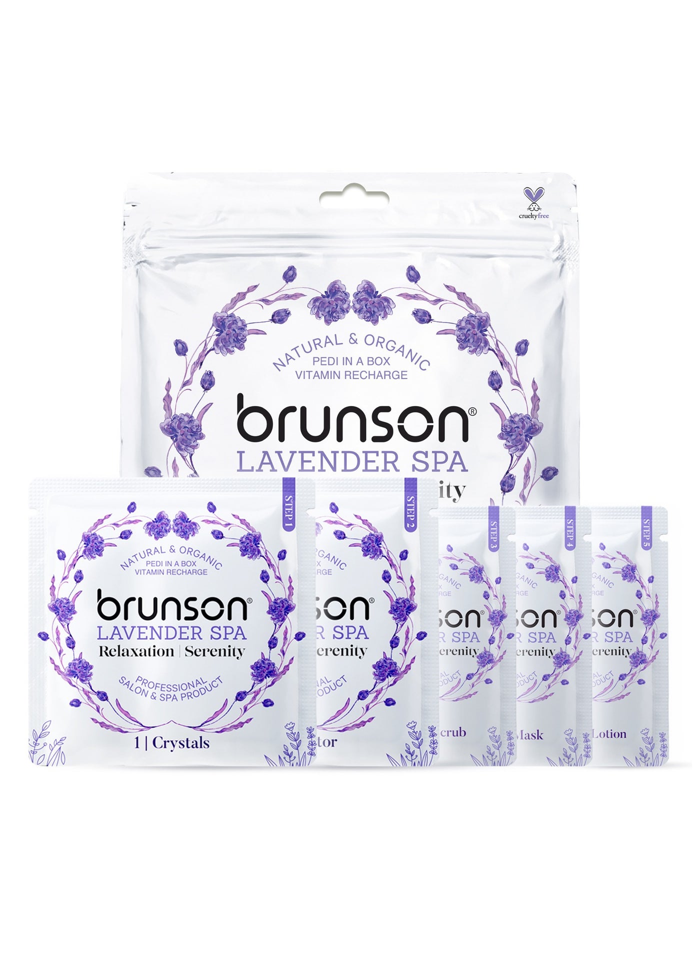 Brunson Pedicure Spa Kit 5-in-1 Natural & Organic Spa Kit – DIY Relaxation, Hydration, and Luxury Foot Care with Scrub, Soak, and Spa Essentials for Smooth Foot Professional Use