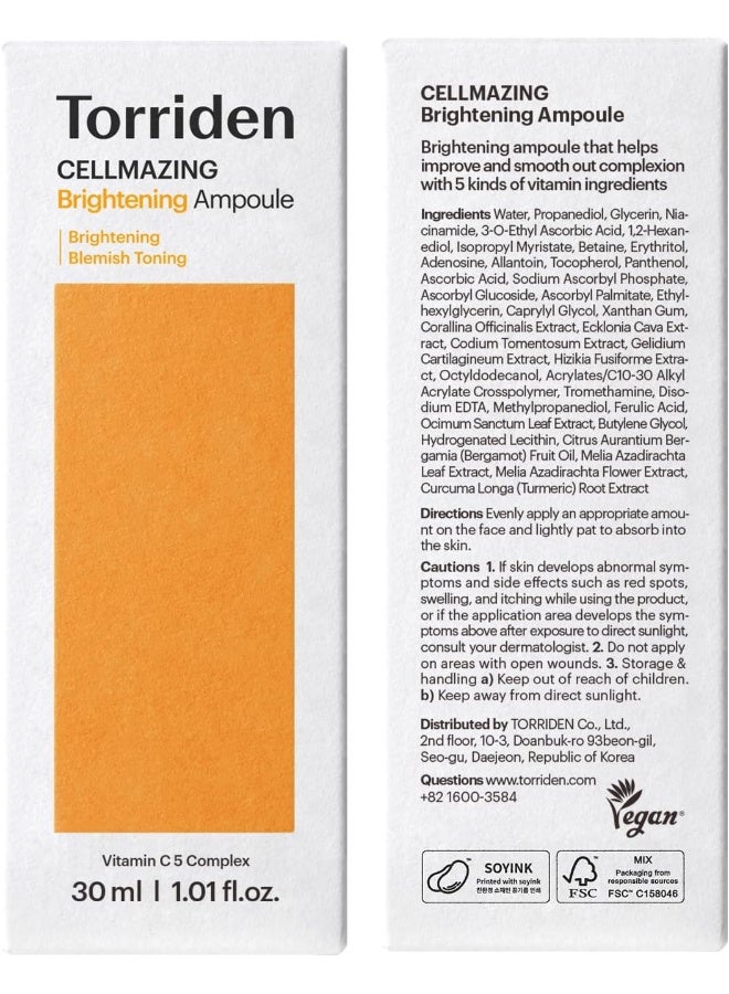 Cellmazing Brightening Ampoule Vitamin C 5 Complex Serum 30Ml – Hydrating, Tone Correcting, Radiance Boosting Korean Skincare, 1.01 Fl Oz - image 7