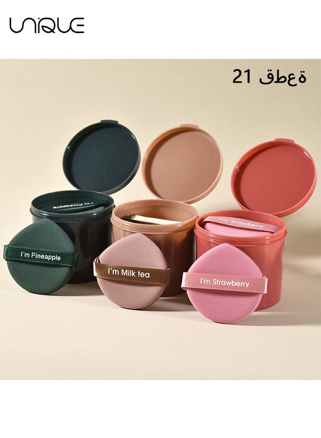 21Pcs Soft Makeup Puff With a Storage Box, Triangle Puff, Round Puff, Reusable Makeup Sponge, Liquid Foundation and Powder Puff, Non-latex Sponge (Waterdrop, Brown/Pink/Green)