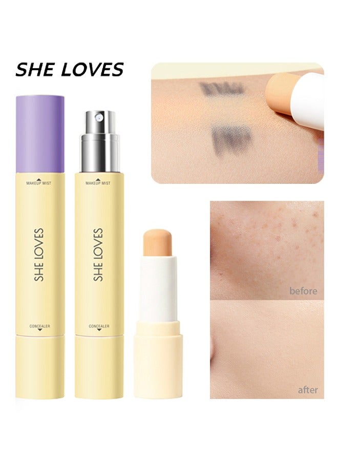 Concealer & Makeup Mist-Beauty Concealer Makeup Mist Stick 2in1(3.8g*6ml), Brightening skin and lasting makeup 03# Wheat Color