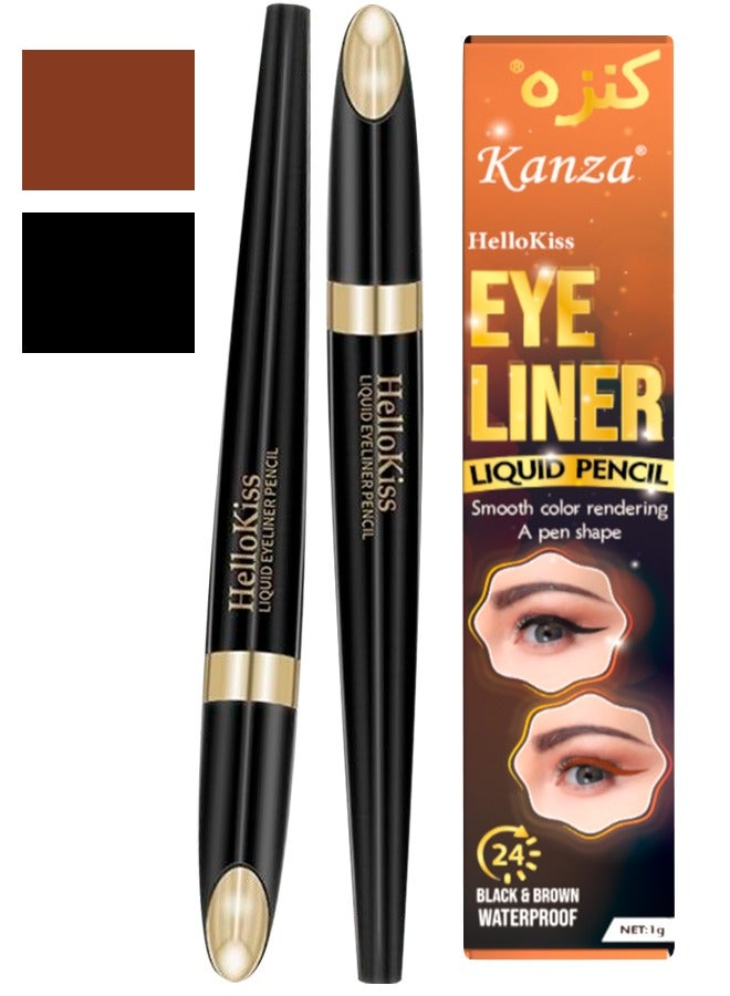 2 in 1 Liquid Eyeliner Pencil Black and Brown Waterproof Smudge Proof Sweatproof Eyeliner Pen with Smooth Long Lasting Color Liquid Waterproof Eyeliner Pen Gel with Two Colors 2x0.5g
