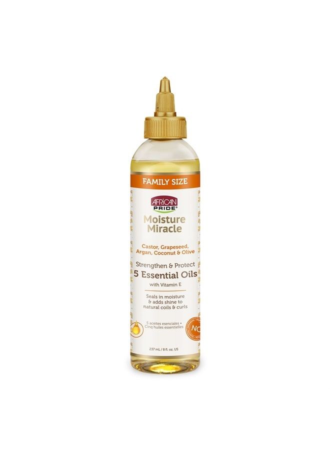 Moisture Miracle 5 Essential Hair Oils - Contains Castor, Grapeseed, Argan, Coconut & Olive Oil, Seals in Moisture & Adds Shine to Hair, Vitamin E, 8 oz