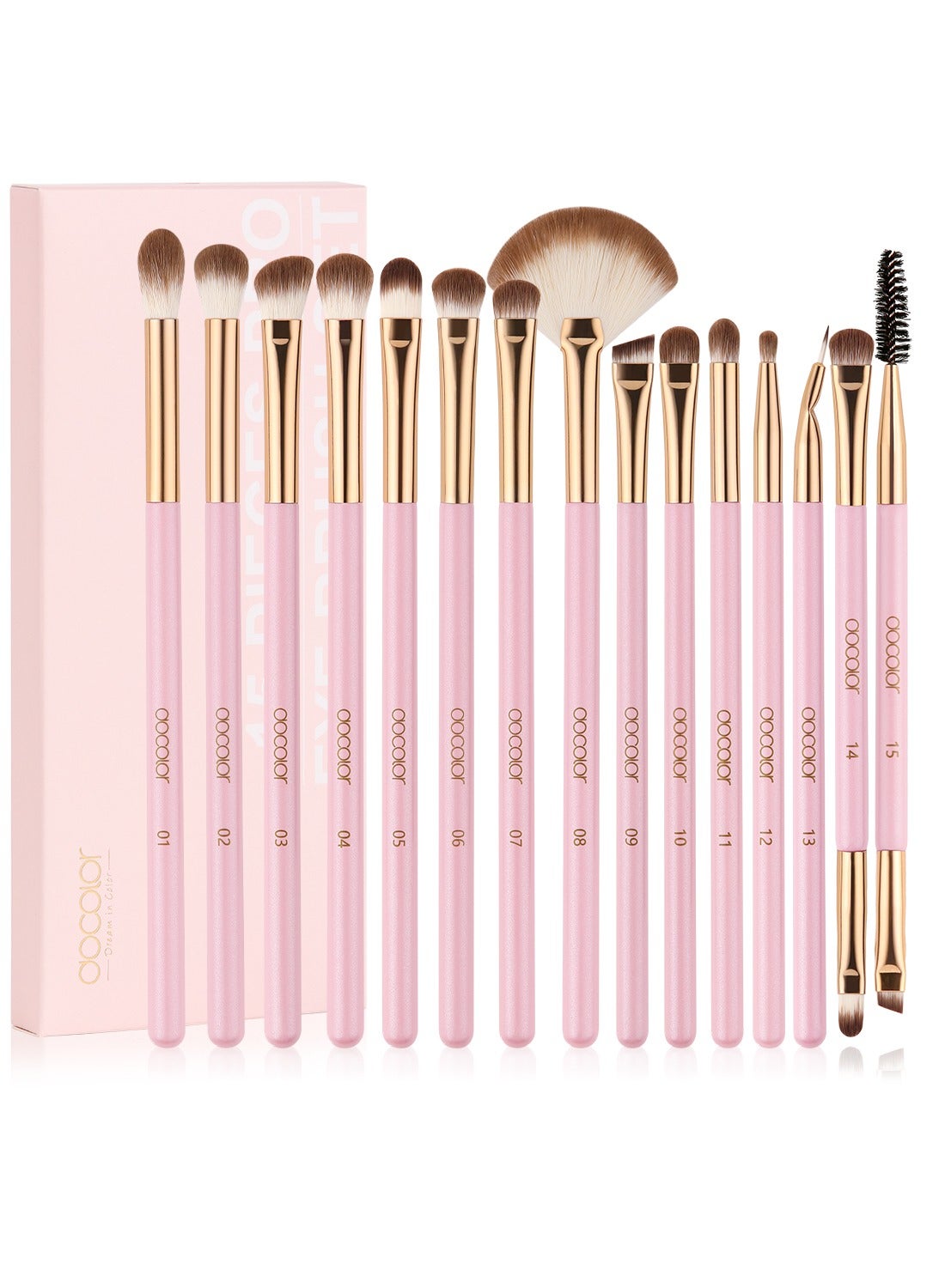 15-Piece Professional Eye Brush Set - Synthetic Hair Eyeshadow & Blending Brushes with Pink Wood Handle