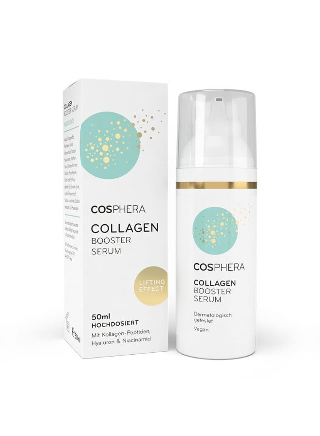 Collagen Booster Serum 50 ml – Vegan, with Hyaluronic Acid, Peptides & Vitamin B3 – Anti-wrinkle face serum for reducing wrinkles, eye bags, dark circles, and forehead wrinkles. Made in Germany.