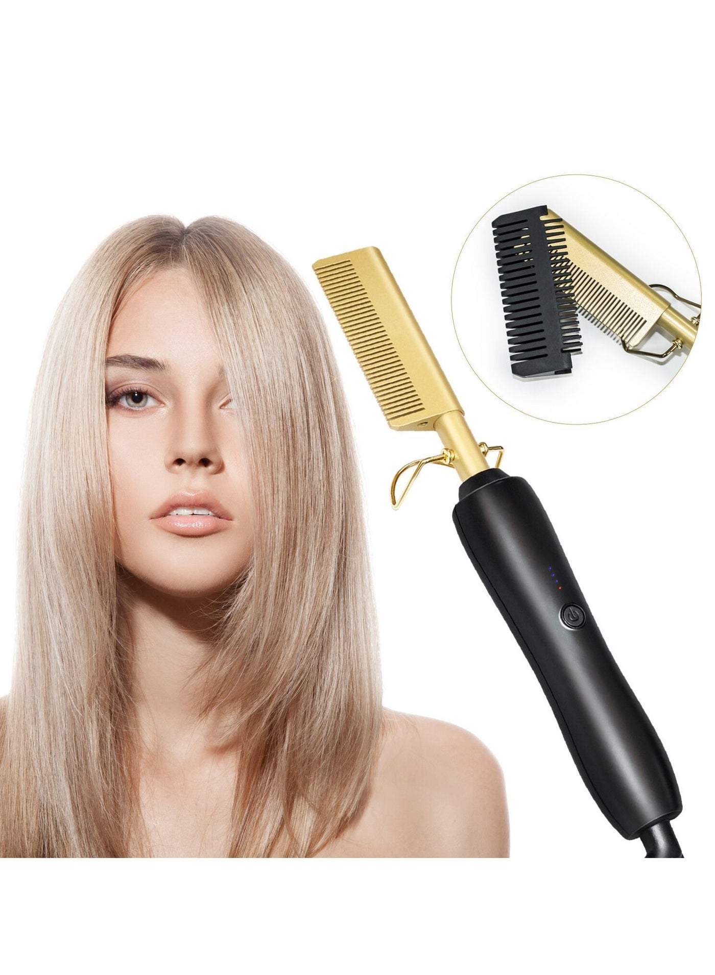 Fast Heat Electric Hair Straightener High Heat Ceramic Press Flat Iron Comb Wet & Dry 450°F