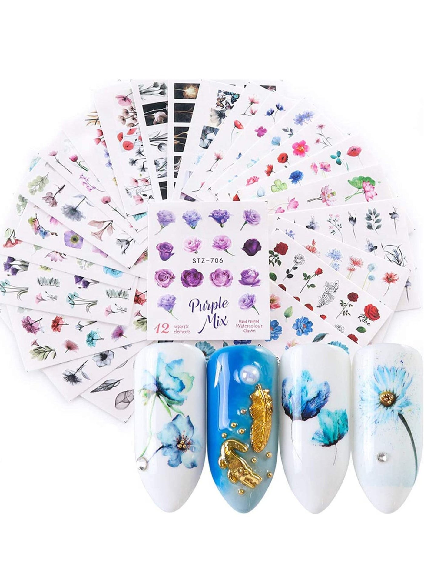 Nail Stickers for Art Flowers Butterfly Water Transfer Decals Decorations for Supply Watermark DIY Colorful Foils for Nails Design Manicure Tips