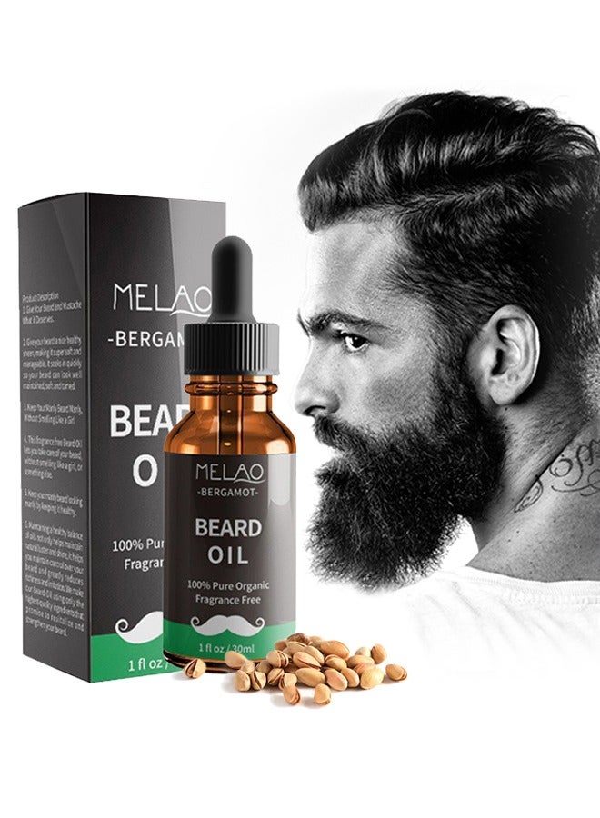 Bergamot Beard Oil 100% Pure Organic Fragrance Free, Beard Growth Liquid Maintaining Gloss 30ml