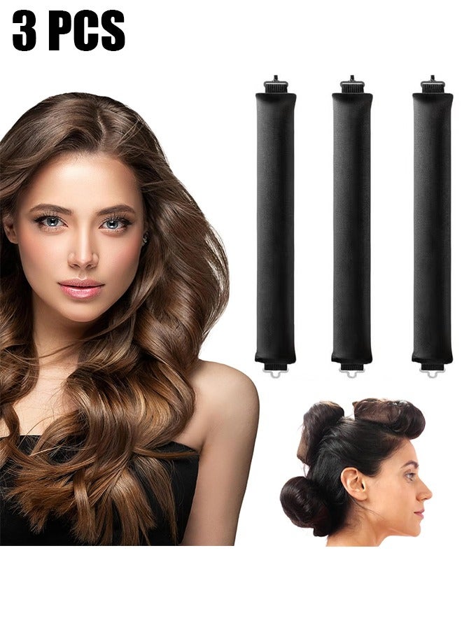 3 PCS Heatless Hair Curler, Rods with Hook, Heatless Curling Rod for All Hair Types, No Heat Curlers to Sleep In, Overnight Heatless Curls for Blowout Hair (Black)