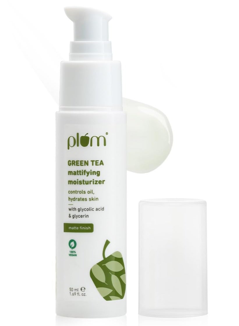 Green Tea Mattifying Face Moisturizer for Daily Use | Fights Acne, Controls Oil & Hydrates Skin | Moisturizer for Face with Glycolic Acid & Glycerin| Non-Sticky Moisturizer for Women & Men | 50ml